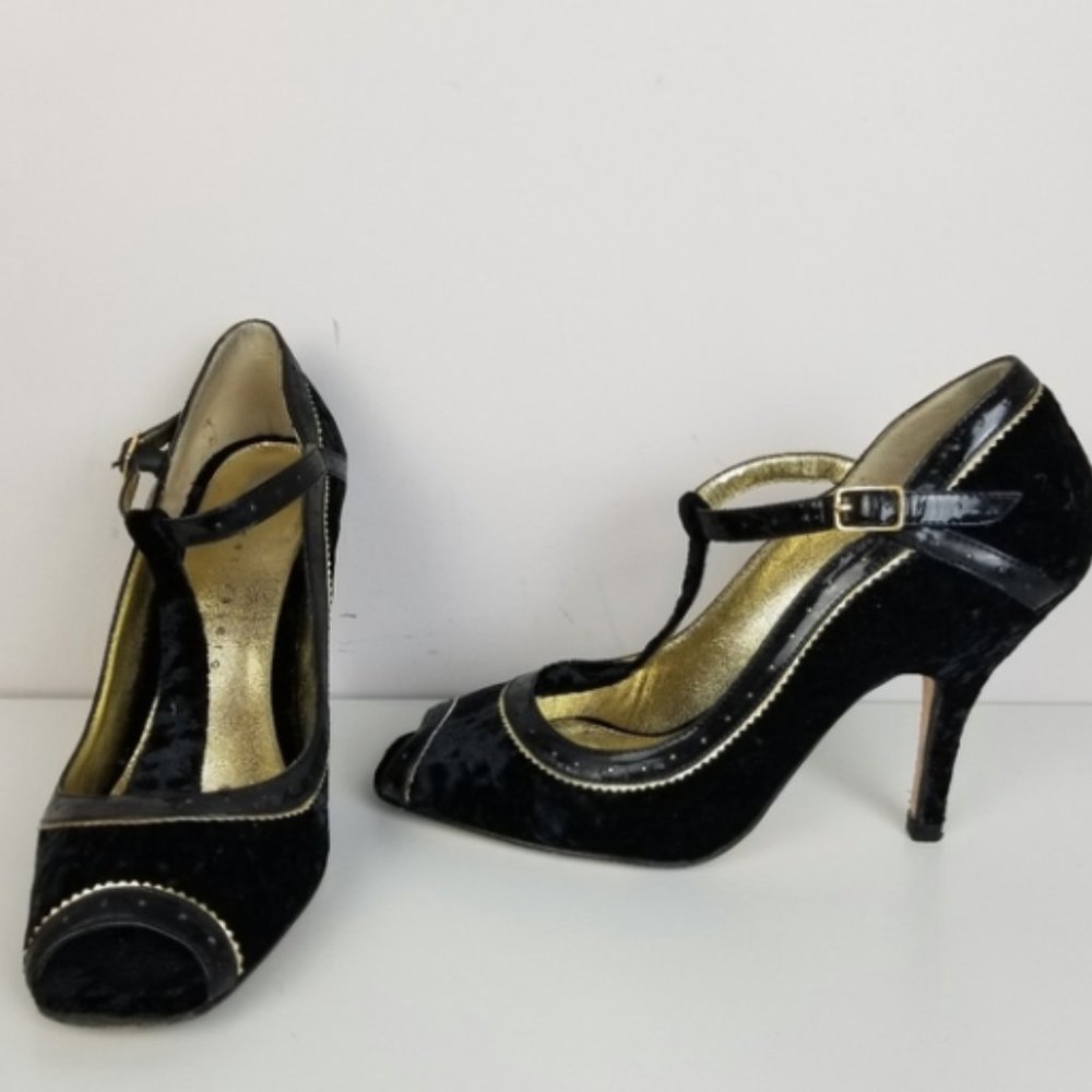 Martinez Valero crushed velvet open toe heels